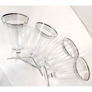 Vintage Optic Platinum Silver-Rimmed glass Goblets Set Of 4, Juice Glasses, Holi